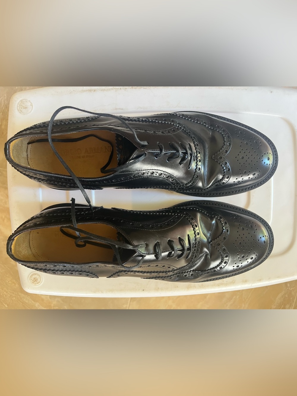 Giorgio Armani Black Leather Wingtip Brogues